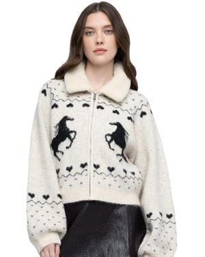 Blank NYC Flying Solo Fair Isle Full-zip Faux-fur Collar Cardigan - White