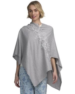 Elle Collection Fine Gauge Draped Cardigan With Lace Applique - Gray