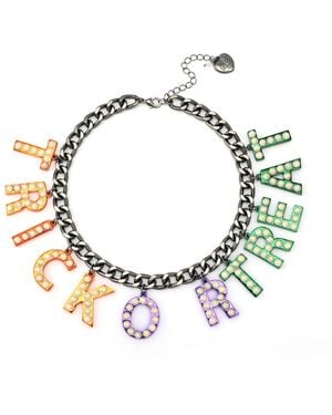 Betsey Johnson Faux Stone Halloween Trick Or Treat Statement Necklace - Metallic