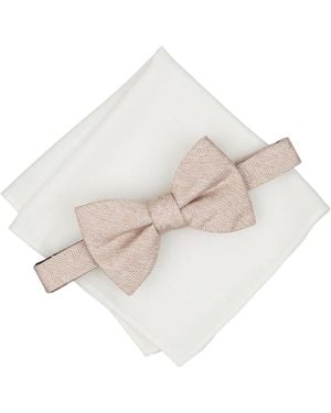 BarIII Melange Chevron Solid Bow Tie And Pocket Square - White