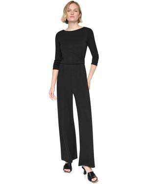 DKNY Long Sleeve Boat Neck Twist-front Straight-leg Jumpsuit - Black