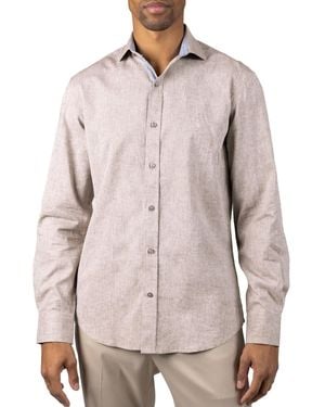 Tailorbyrd Yarn Dyed Melange Linen Long Sleeve Shirt - Multicolor