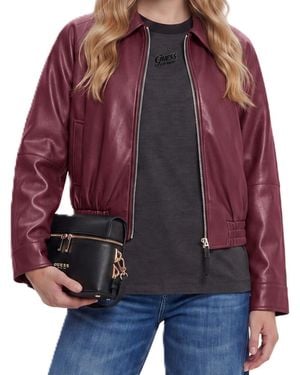 Guess Audrine Faux Leather Long-sleeve Bomber Jacket - Red