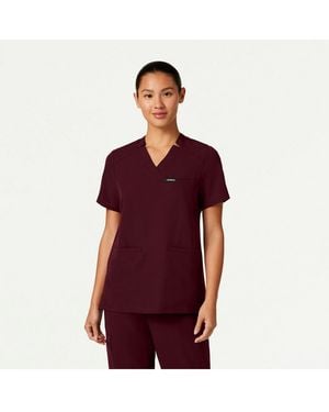 Jaanuu Helia 3-pocket Classic Notched V-neck Scrub Top - Red
