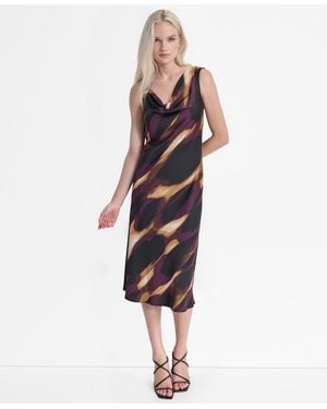 DKNY Petite Sleeveless Cowl Neck Midi Dress - White