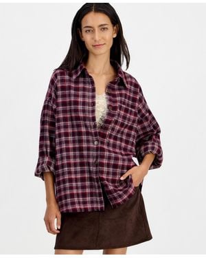 And Now This Plaid Oversized Flannel Button-up Shirt - Red