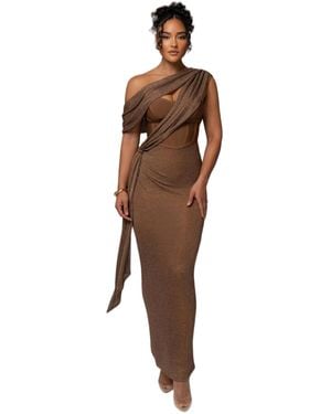 JLUXLABEL Metallic Celestina Draped Maxi Dress - Brown