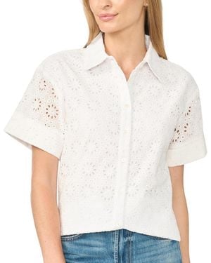 Cece Collared Button-front Short-sleeve Shirt - White