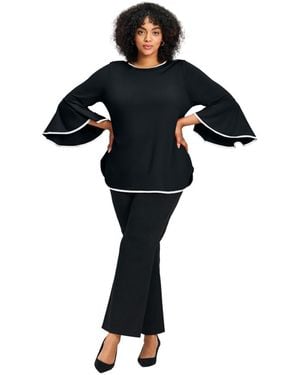 Avenue Plus Size Ivana Contrast Bell Sleeve Top - Blue