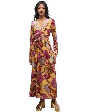 Warehouse Plunge Neck Waisted Midi Dress - Multicolor