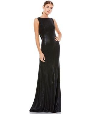 Mac Duggal Metallic Cowl Back Column Gown - Black