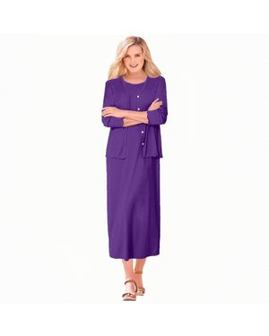 Woman Within Within Lettuce Trim Knit Jacket Dress - Purple