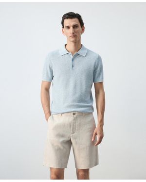 Mango Ribbed Linen-cotton-blend Polo Shirt - Blue