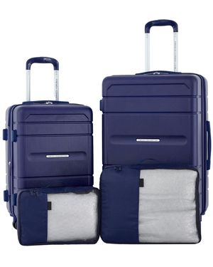 French Connection Saint Martin 4 Piece Hardside luggage Set 4in1 Cup/usb/usb-c/phone Holder - Blue