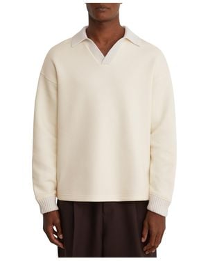 Reiss Beaton Premium Interlock Cotton-blend Dropped-shoulder Open-collar Sweatshirt - White