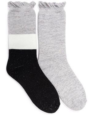 Muk Luks 2 Pair Pack Ruffle Heat Retainer Crew Socks - White