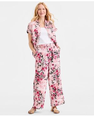 Style & Co. Printed Cotton Gauze Straight-leg Pull-on Pants - Red