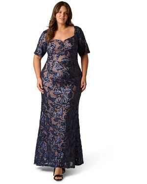 Adrianna Papell Plus Size Sequin Sweetheart Neck Ball Gown - Blue