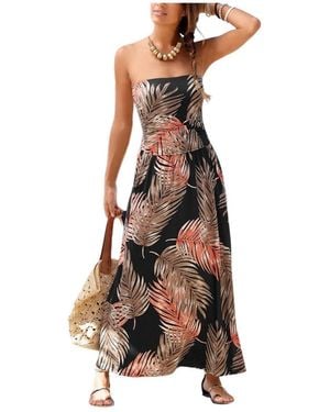 Lascana Strapless Ruched Maxi Dress - Multicolor