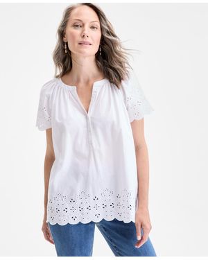 Style & Co. Cotton Eyelet Flutter-sleeve Top - White