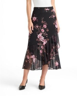 Ellen Tracy Ruffle Hem Mesh Skirt - Black