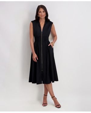 Kensie Taffeta V-neck Midi Dress - Black