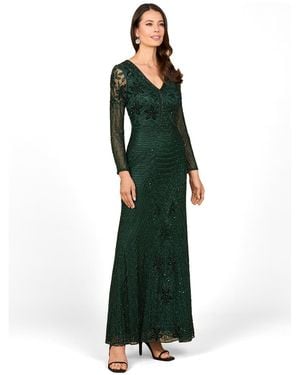 Lara Long Sleeve Beaded Maxi Gown - Green
