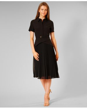 Julia Jordan Mixed-media Pleated Midi Dress - Black
