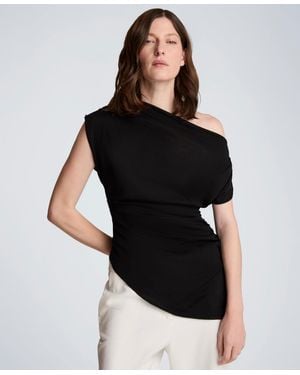 Kenneth Cole Asymmetrical Drape Short-sleeve Top - Black