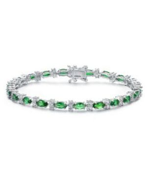Genevive Jewelry Sterling Silver White Gold Plated Colored Marquise Cubic Zirconia Tennis Bracelet - Green