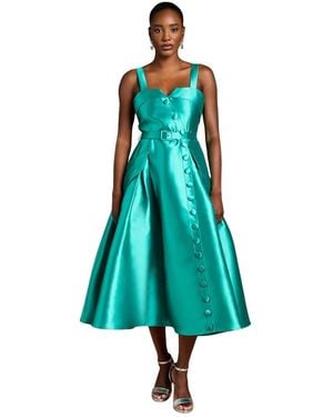 Coast Button-trim Belted Full Skirt Midi Dress - Blue