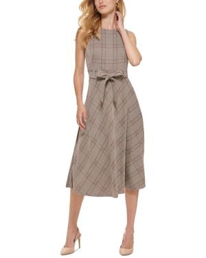 Calvin Klein Menswear Plaid Belted Midi Dress - Natural
