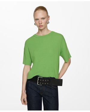 Mango Ribbed Knit T-shirt - Green