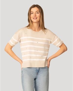 Cable & Gauge Stripe Crystal Detail Sweater - Gray
