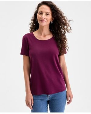 Style & Co. Cotton Short-sleeve Scoop-neck Top - Purple