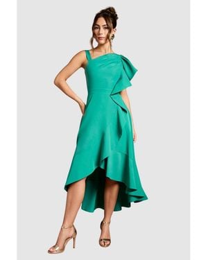 Coast One Shoulder Crepe Ruffle Midi Dress - Green
