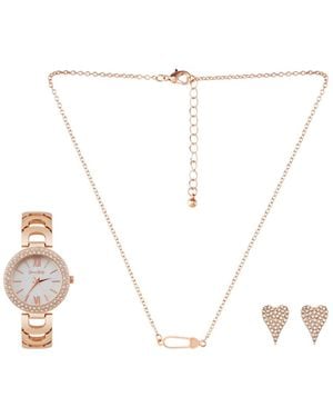 Playzoom Jessica Carlyle Rose Gold-tone Metal Alloy Bracelet Watch 33mm Gift Set - White