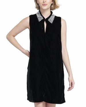 Elle Collection Beaded Collar Velvet Dress Slip - Black