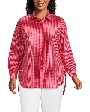 Lands' End Plus Size Oversized Seersucker Shirt - Red