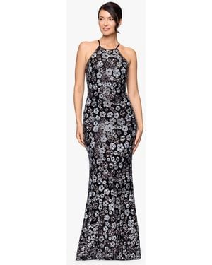 Betsy & Adam Sequin All-over Flower Long Dress - Blue