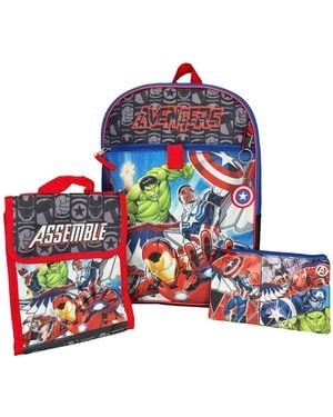 Marvel Avengers Kids School Backpack 16 Inch 5 Piece Lunch Kit - Red
