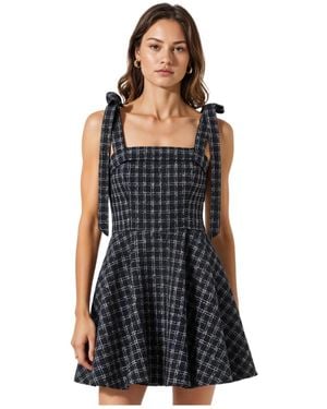 Modenaire Tweed Plaid Tie-strap Square Neck Mini Dress - Black