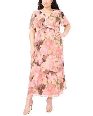 Msk Plus Size V-neck Empire Waist Maxi Dress - Pink