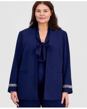 Kasper Plus Size Collarless Open-front Jacket - Blue