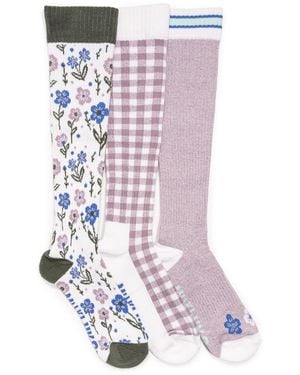 Muk Luks 3 Pack Tall Cotton Wide Compression Knee-high Socks - Purple