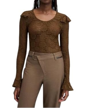 Sam Edelman Lace Crewneck Long-sleeve Bodysuit - Brown