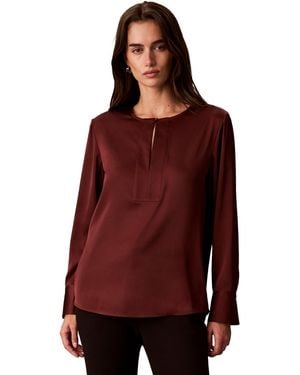 Calvin Klein Matte Satin Long-sleeve Blouse - Red