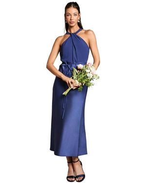 Oasis Satin Halter Neck Bridesmaid Dress - Blue