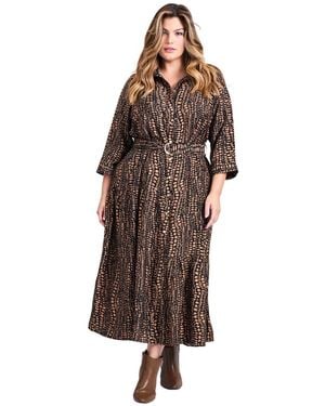 Avenue Plus Size Flora Belted Shirtdress - Brown