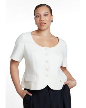 Eloquii Plus Size Cinched Waist Short-sleeve Scoop Neck Blazer - White